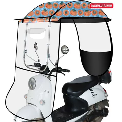 Elektromobil üçün ön şüşə çətiri (günlük) – vehicle canopy - stainless-steel-reinforced-edge-model-rain-curtain-persimmon-ruyi-jacquard-fabric-with-rearview-mirrordirect-installation