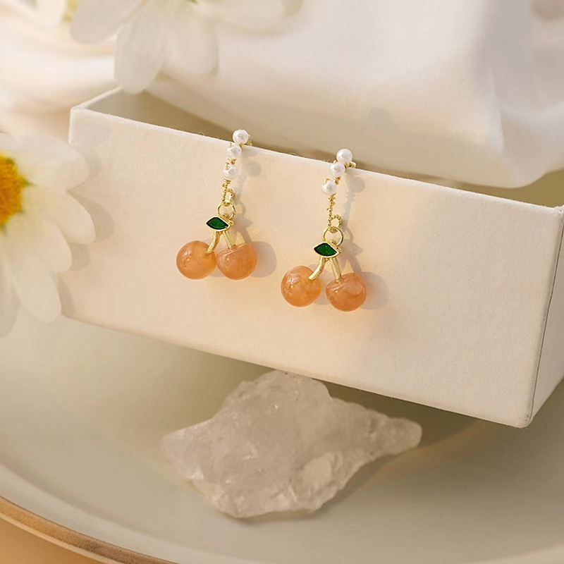 Mori cereza perla pendientes nuevos nicho de nicho dulce temperamento femenino diseño simple y exquisito joyas de auriculares