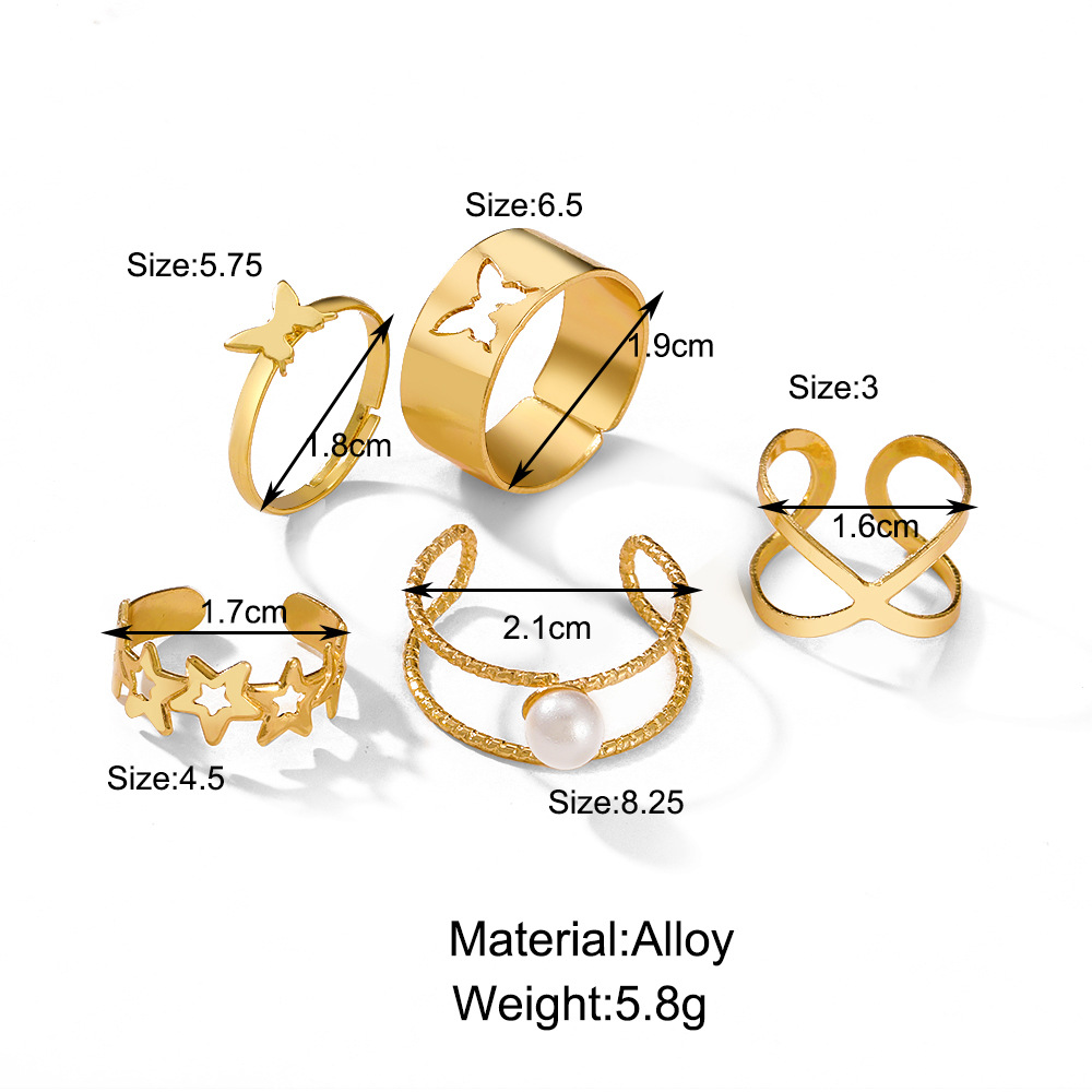 Fashion 5# Alloy Cutout Butterfly Geometric Open Ring Set