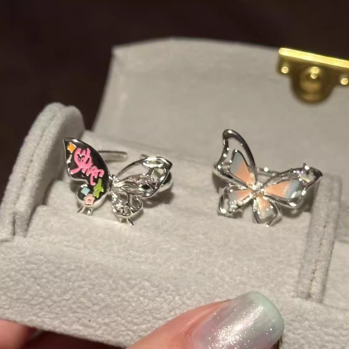 Colorful Butterfly Graffiti Ring For Women Adjustable Enamel Band_voghion.com
