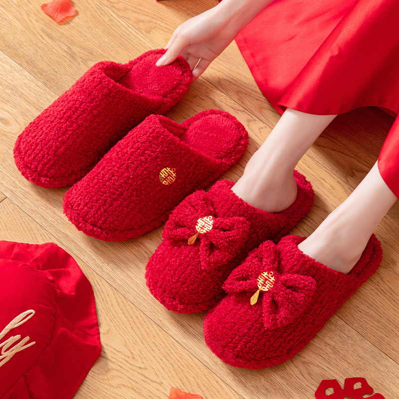 Wedding Wrap Red Festive Slippers for Newlyweds Bridesmaid Accompanying Wedding Light Luxury Cotton Slippers