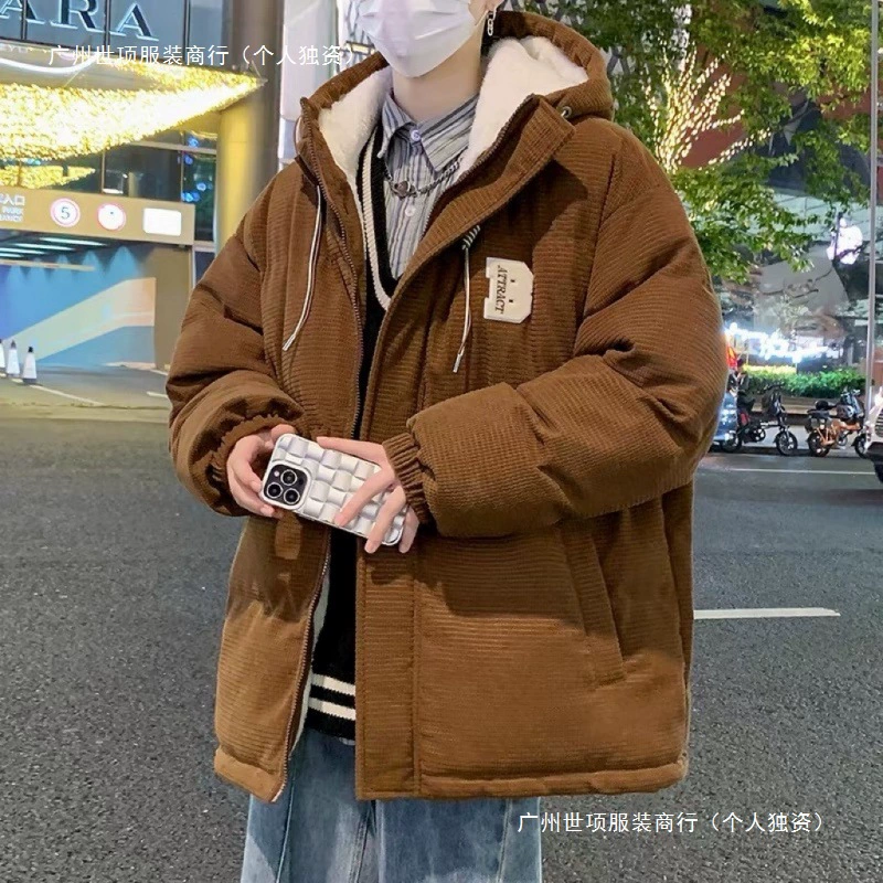 Вельветовая хлопчатобумажная одежда для мужчин зимняя хлопчатобумажная одежда с плюшевым толстым теплым пальто