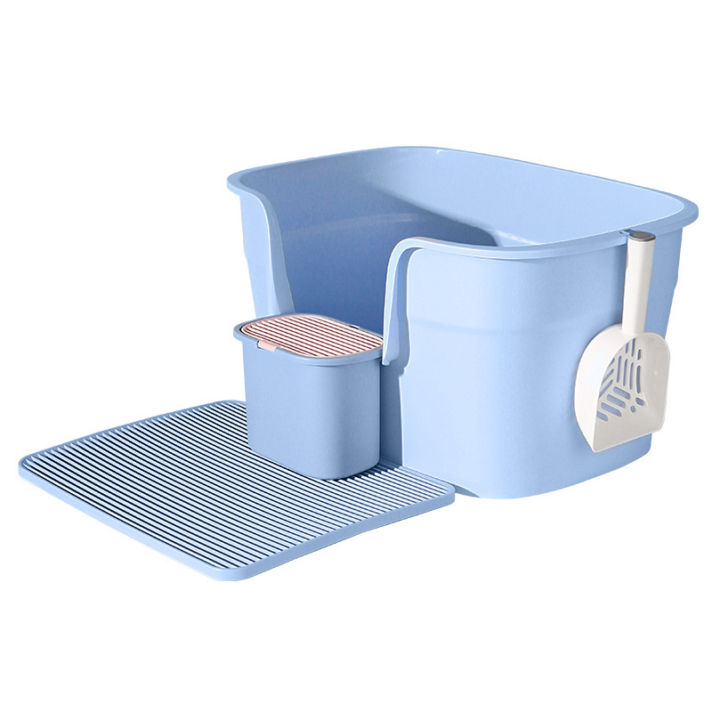 Lavabo para gatos, inodoro para gatos totalmente abierto de gran tamaño, antiolor, salpicaduras externas, lavabo de arena para gatos semicerrado, lavabo para heces para gatos