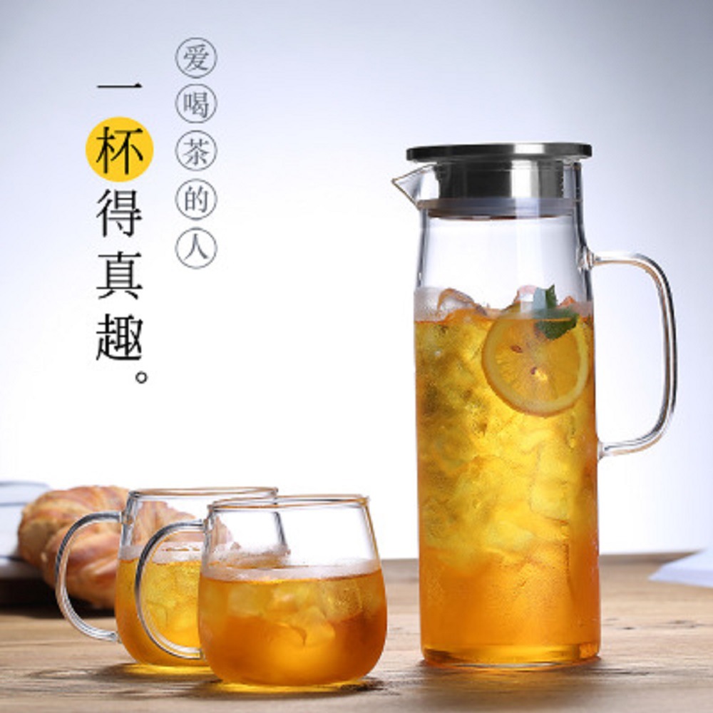 Fabricantes de lotes de vidrio borosilicato de alta botella de agua fría varias especificaciones del hogar olla de jugo de acero inoxidable cubierta recta botella de agua fría