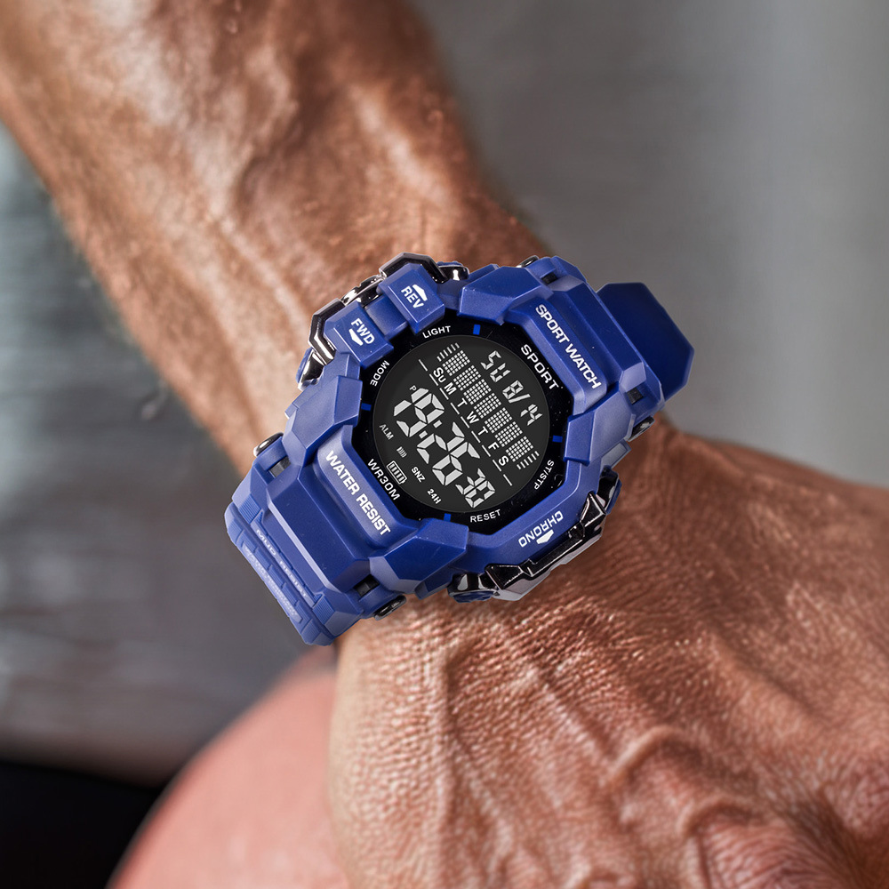 Tendencia de hombres cronometraje deportivo viento reloj electrónico juvenil multifuncional alarma nocturna al aire libre reloj electrónico al por mayor