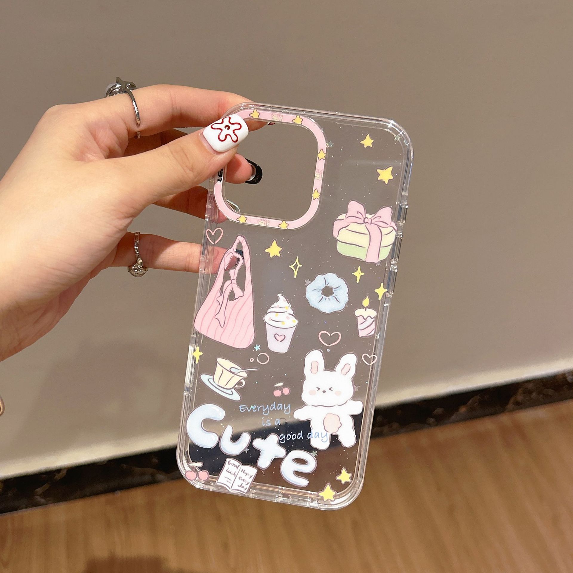 Cartoon Cute Bunny Ai Button Suitable for Apple 16Promax Phone Case 15Pro Double Layer 14Promax/13
