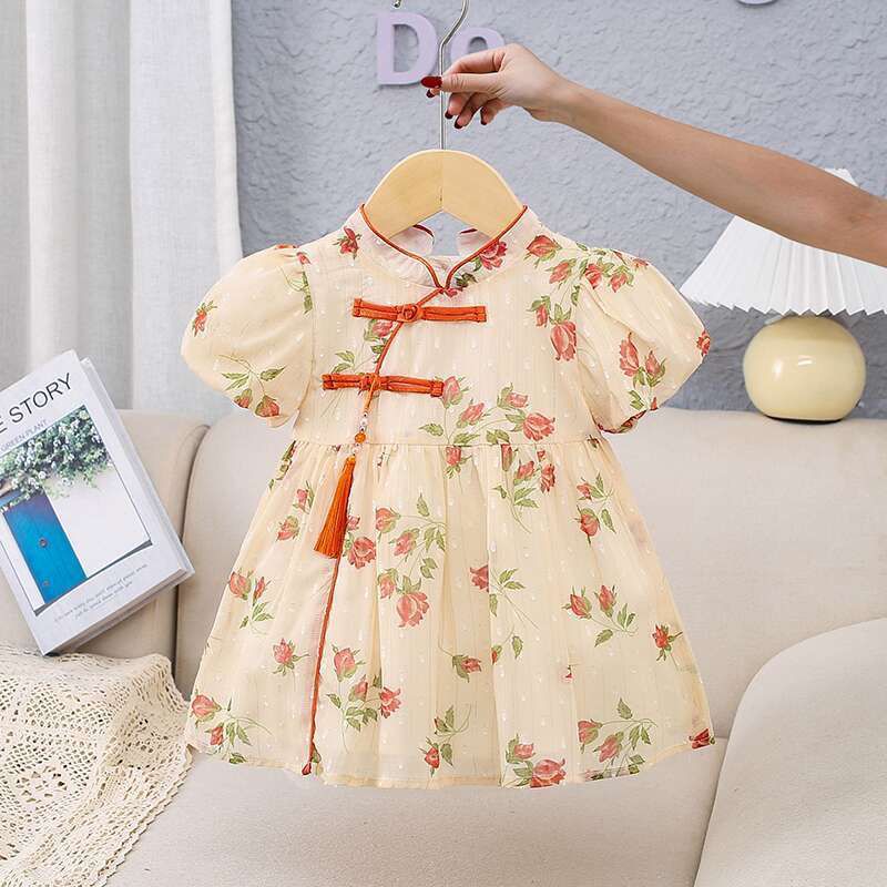女童連衣裙夏季薄款中國風旗袍嬰兒寶寶百天周歲公主送禮衣服夏裝