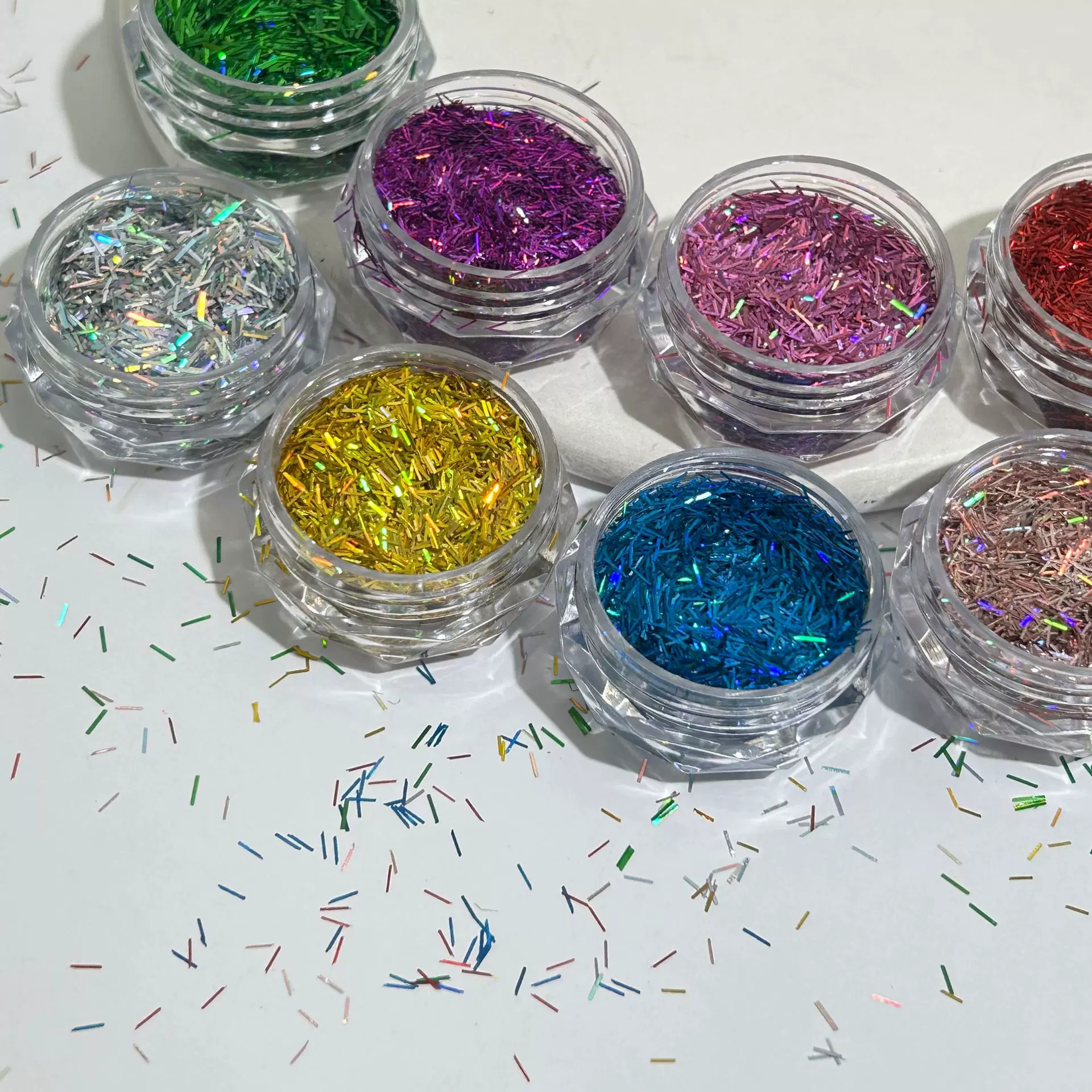 镭射长条迷你腿毛闪粉金葱粉亮片美甲饰品手工滴胶流麻玩具配件