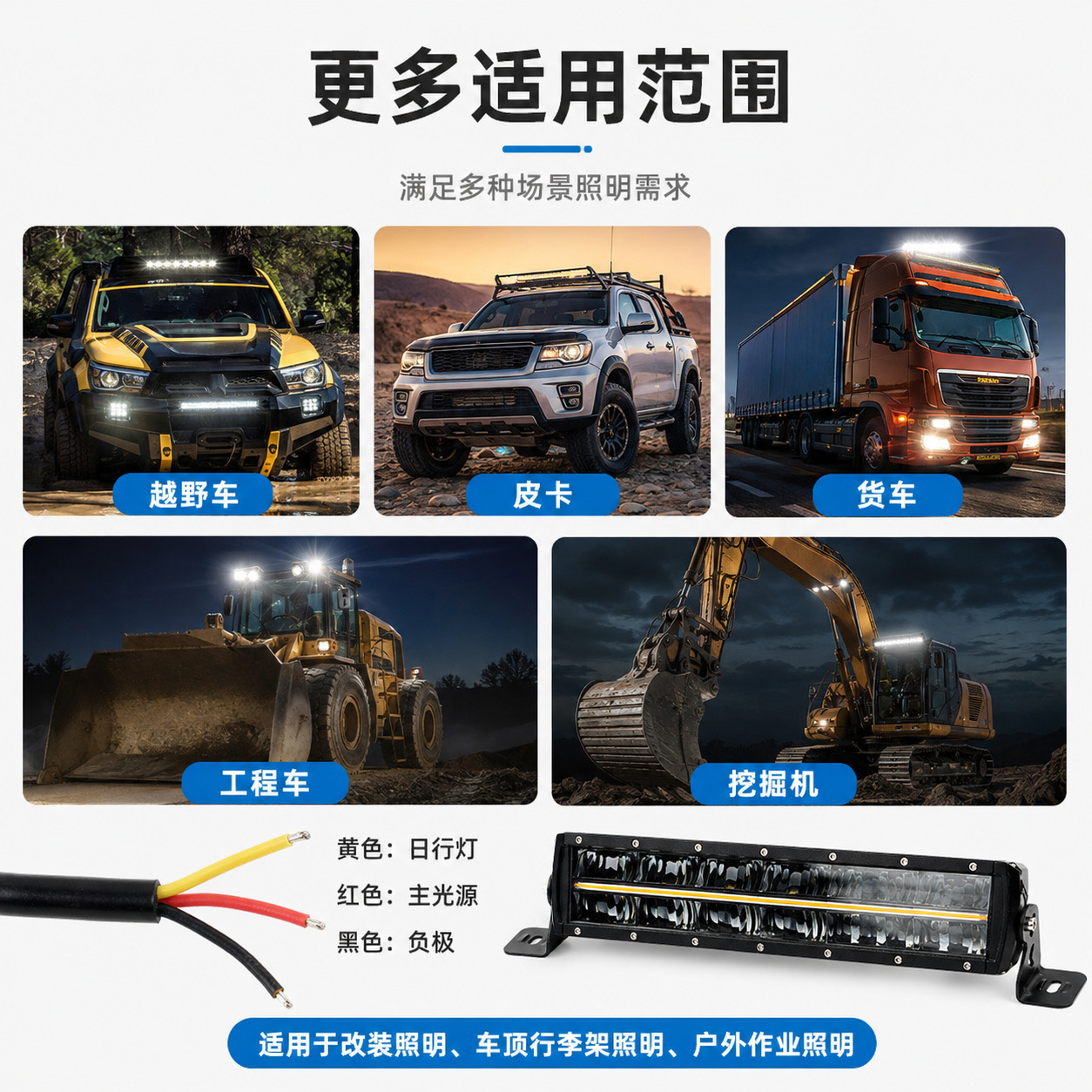 LED car dual-row blackened light bar, off-road vehicle roof grille spotlight modification, 9-36V linear daytime running light