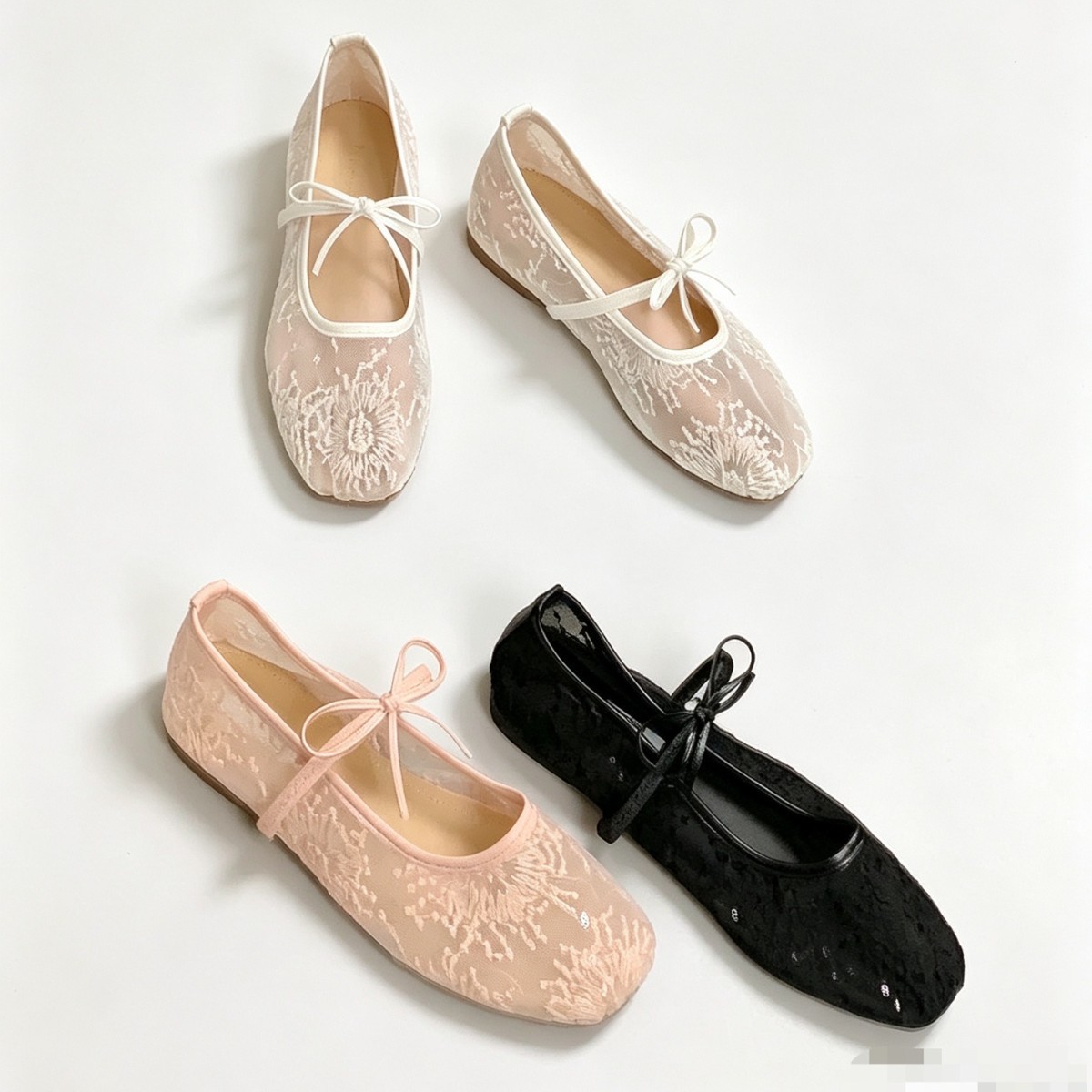Foreign Trade 2026 Mesh Bowknot Fairy Style Flat Shoes for Women, Spring/Summer Mesh Breathable Shallow Shoes