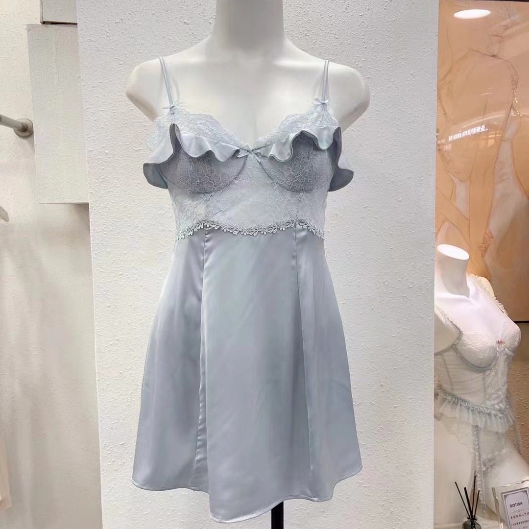 Discount sexy pajamas women's emotional underwear pure desire style strap lace nightdress hot silk satin sexy nightdress