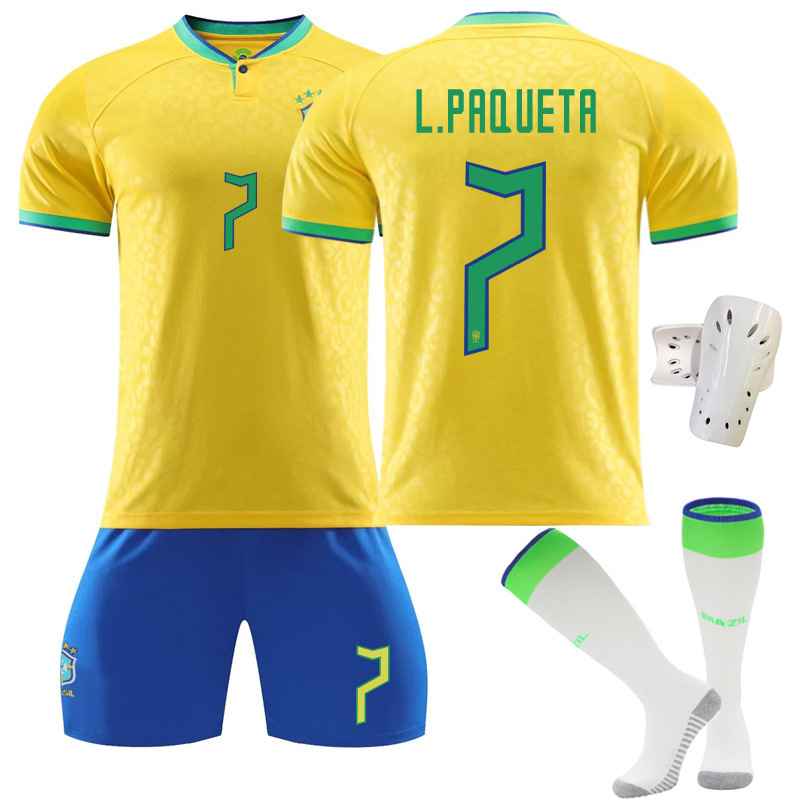 22-23 Brazil Home New No. 7 with Socks + White Protective Equipment