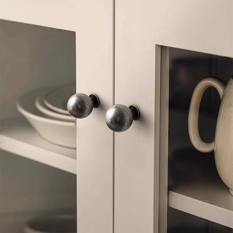 Vintage Round Ball Cabinet Door Handle Antique Solid Silver Cabinet Drawer Cabinet Door Handle Furniture Small Handle Single Hole