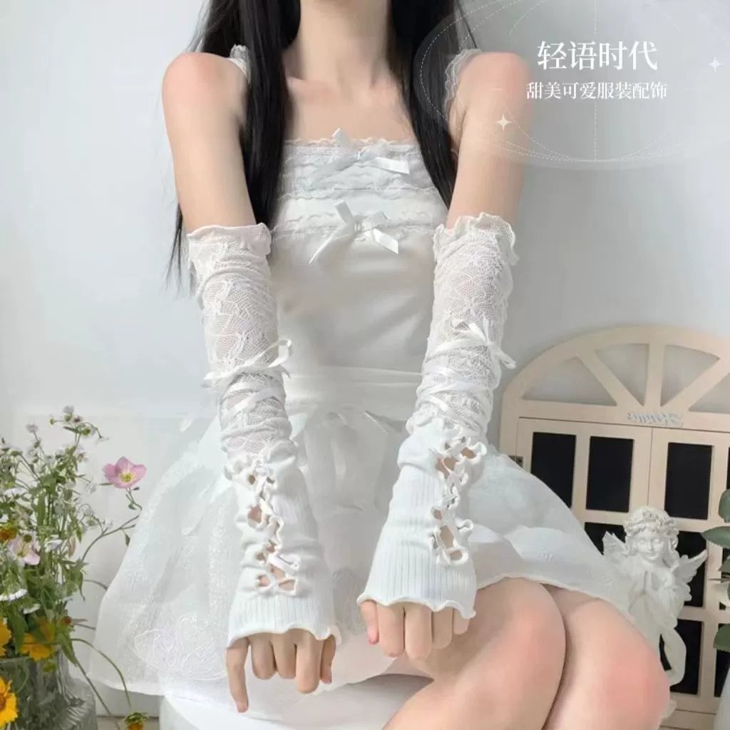 Лолита кружевные рукава балет ветер белый кружевной рукав женский тонкий осенний солнцезащитный крем горячая девушка рукава