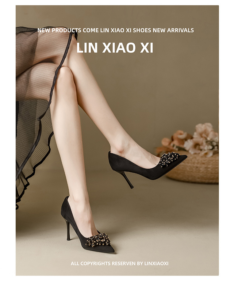 New Spring Autumn Stunning Rhinestone Black High Heels Women, Elegant And Sophisticated, Comfortable For The Feet, Thin_vogvips.com