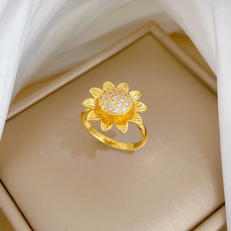 Anello girevole a forma di girasole, regolabile, gioiello semplice, anello giapponese, anello per coppie_voghion.com