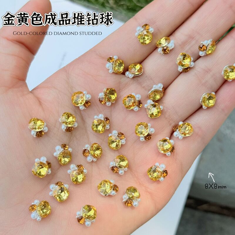 金色堆钻球美甲饰品秋冬成品堆堆钻高品肥方八角显白美甲钻指甲钻|undefined