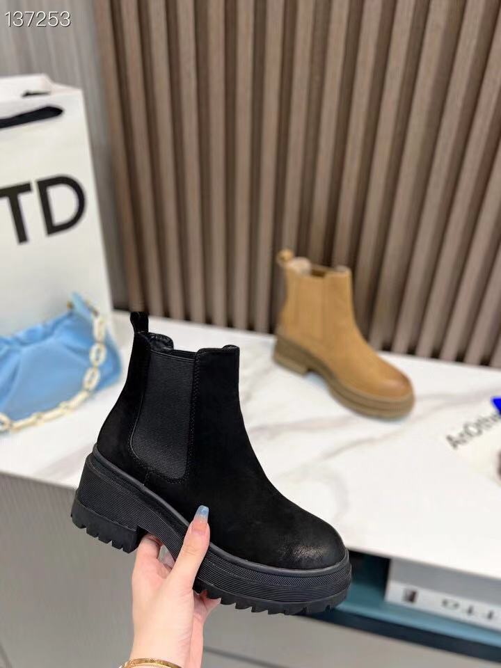 Boot nữ da bò cổ thấp đế xuồng dày khóa kéo bên — Màu đen, Màu Kaki