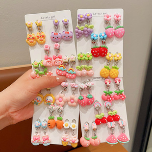 Children's Earrings Baby's Ear Clip 2024 New Princess Cartoon Earrings Little Girl Flower Earrings Accessories