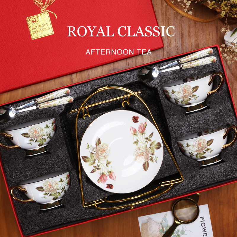 De estilo europeo de alta gama exquisito hueso China taza de café y platillo traje británico tarde juego de té caja de regalo