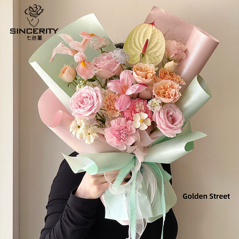 Papel de embalaje de alta calidad de seda de satén de siete colores, engrosamiento de bricolaje, florería hecha a mano, embalaje de suministros florales
