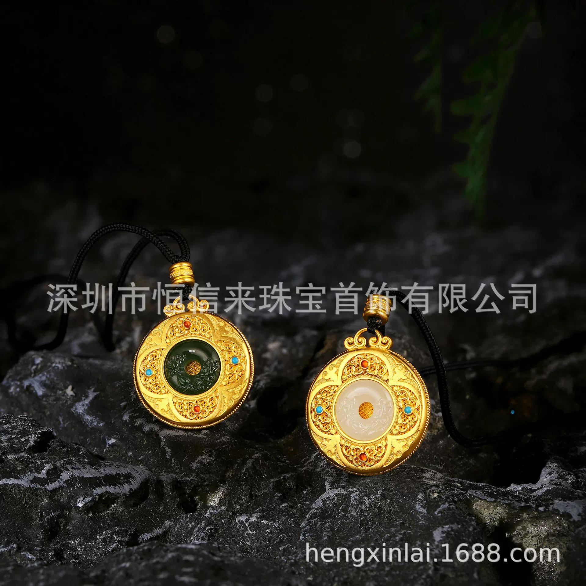 黄金镶嵌和田玉项链坠链设计和制造金镶玉链坠加工金镶玉珠宝制造