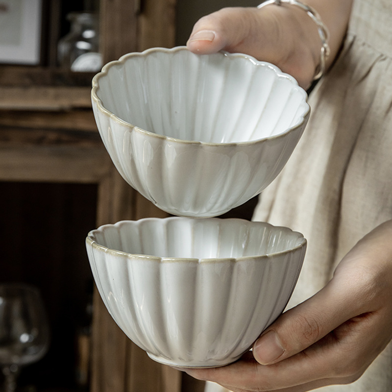 Aoxue super hermoso cuenco de encaje cuenco de 4,5 pulgadas cuenco de arroz de cerámica en relieve horno retro se convierte en cuenco pequeño cuenco de congee de alto valor