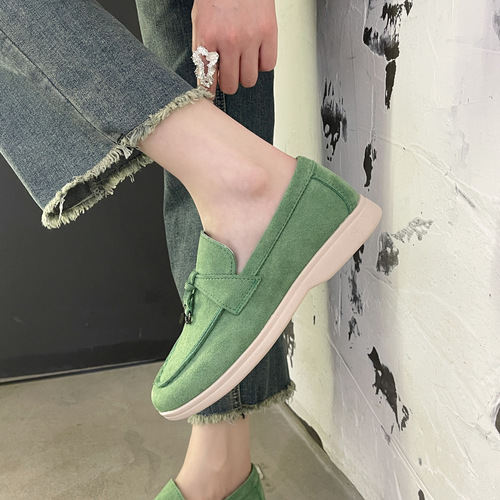 Soft-soled loafers for women, slip-ons, British-style retro small leather shoes, comfortable flat-soled single shoes, beanie shoes for women