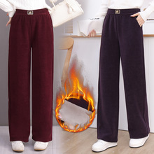 2025秋冬加绒加厚海洋之心雪尼尔阔腿裤女高腰大码宽松窄版直筒裤
