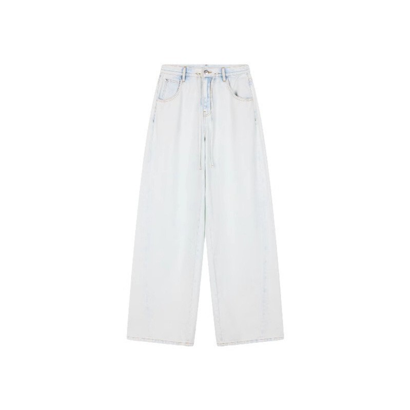 Trendy Versatile Lightweight Retro Flexible Cotton-Feel Minimalist Drawstring Loose Slimming Low-Rise Straight-Leg Jeans