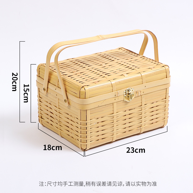 Cesta de comidas al aire libre caja de bento cesta de almacenamiento bambú trenzado camping picnic cesta de mano caja de comidas