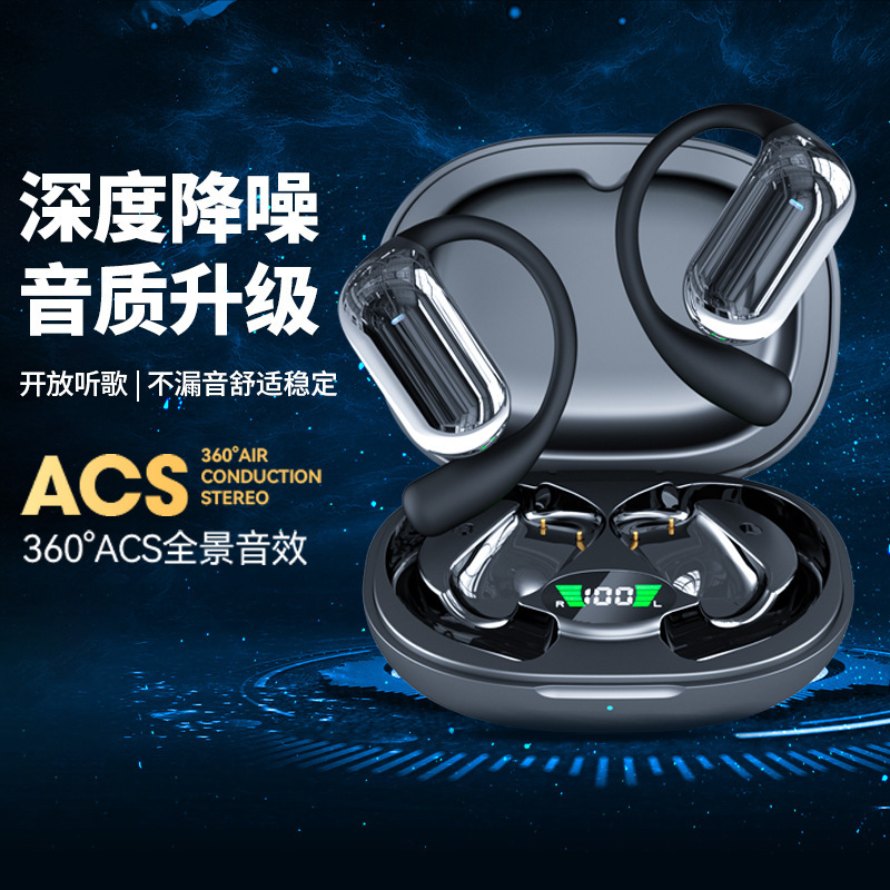 Cross-Border Over-Ear Bluetooth Headphones with Noise Reduction, Digital Display Charging Case, Open-Ear Design, Non-In-Ear, Ai Translation, True Wireless Earphones