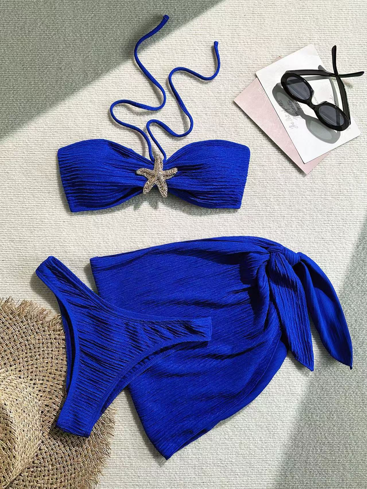 Traje de Baño de Tres Piezas para Mujer Set de 3 Piezas de Poliéster de Alta Elasticidad