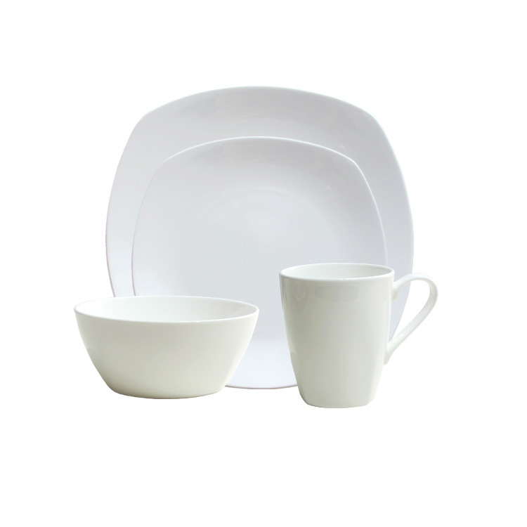 Vajilla cuadrada de porcelana blanca transfronteriza, cuenco y plato de porcelana de hueso de alta gama, juego para restaurante occidental, personalizable para comercio exterior image 8