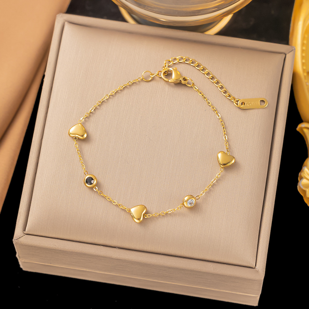 Heart Shape Pattern Women's Gender Real Gold Plated 304 Stainless Steel PVD Coated Shell Zircon Heart Shape Waterproof Non Tarnish Bracelets Necklace