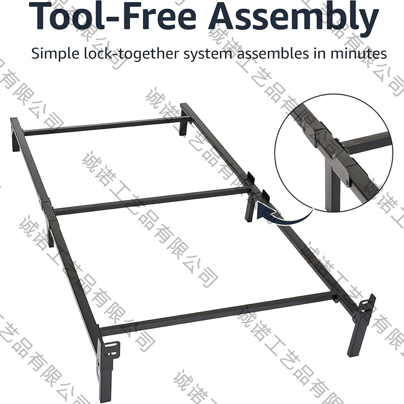 European Style Metal Twin Size Bed Frame for Box Spring Bed and Mattress Support with 6 Leg Base, Black