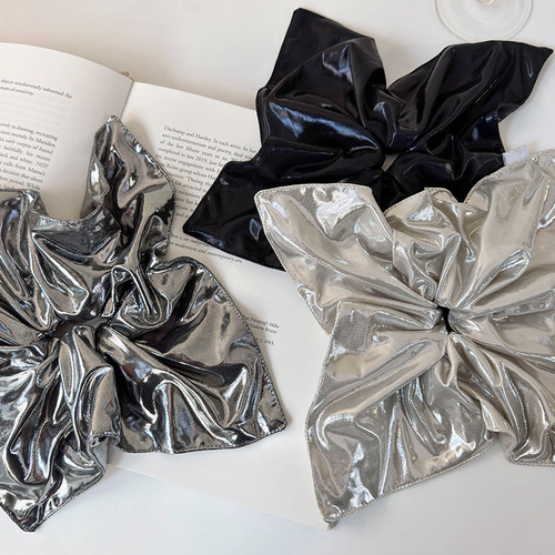 Stylish, high-end silver leather case with large hair ties—women's fashion, elegant headbands, ponytail holders, and highly elastic hair ropes.