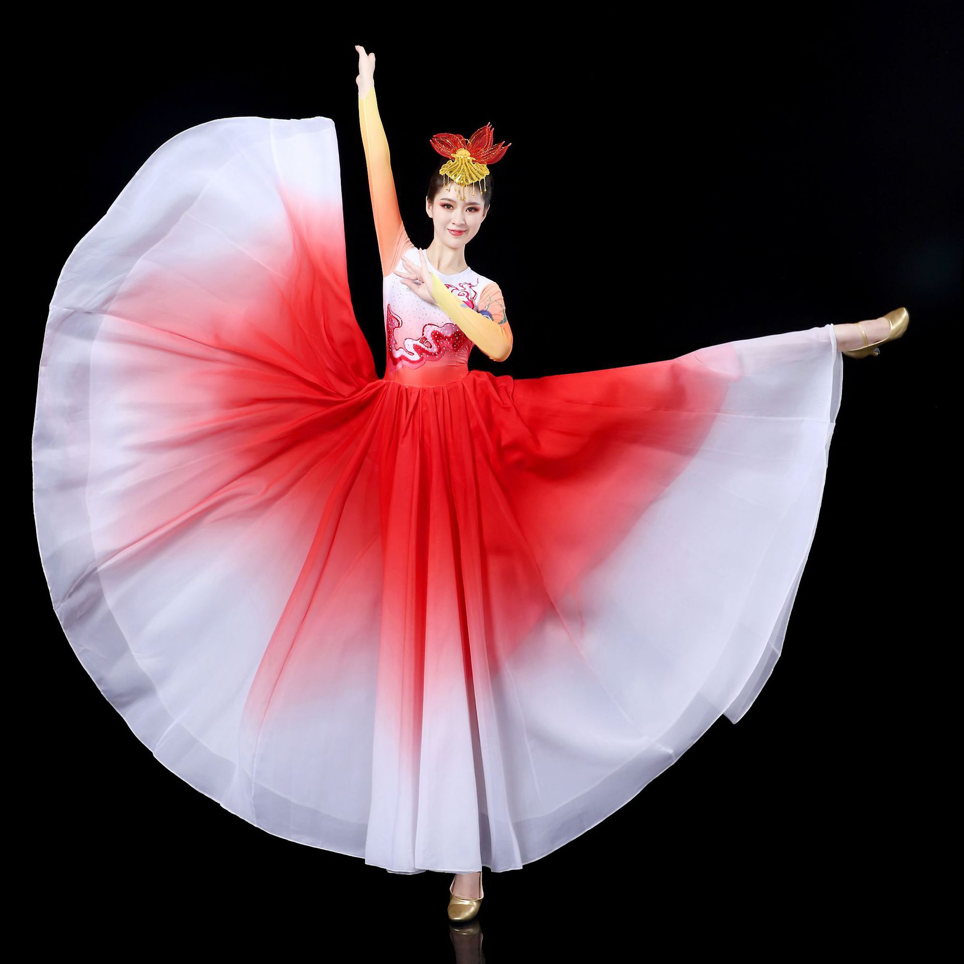 开场舞大摆裙演出服720度大气伴舞灯火里的中国舞蹈服新款连衣裙