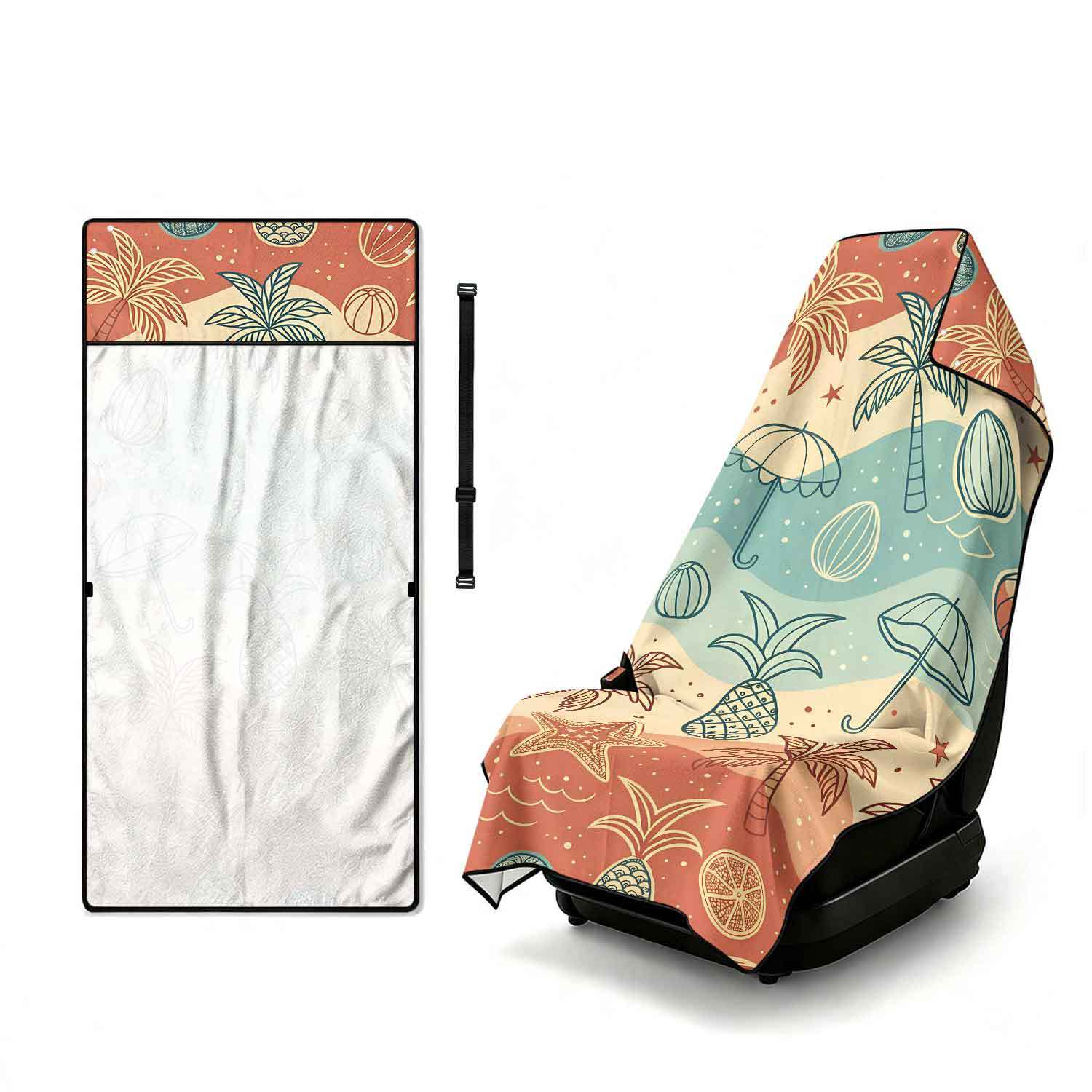 Printed bath towel and car seat cover 2-in-1, ultra-fine fiber outdoor beach and car dual-use universal seat cushion
