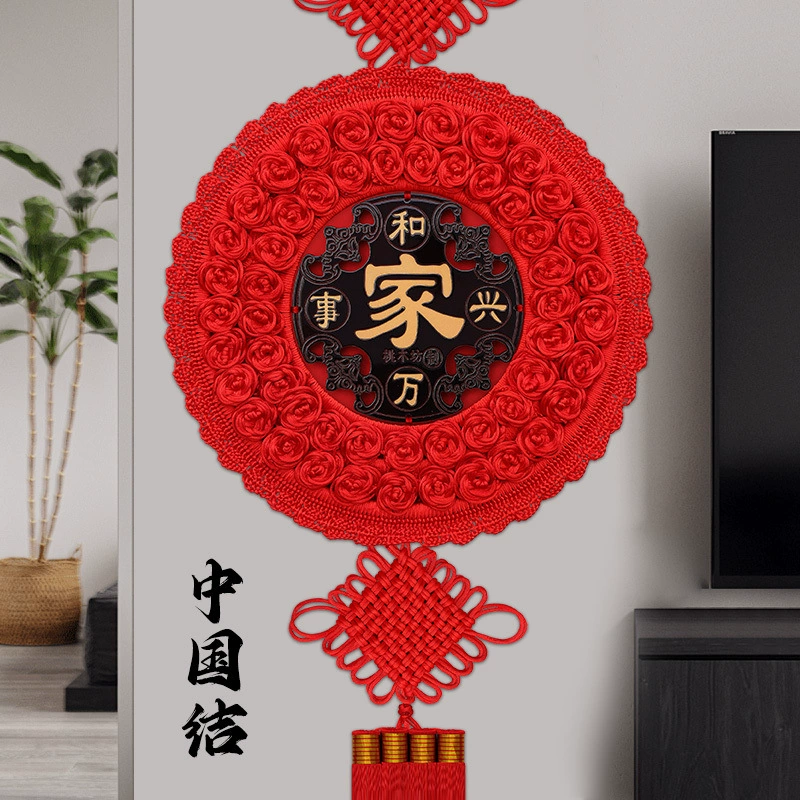 Китайский узел, круглый большой красный персиковый деревянный кулон для гостиной, фон для новоселья, настенная входная дверь, производитель подвесок для весеннего фестиваля