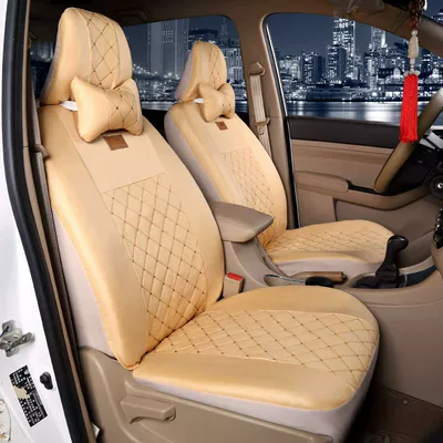 730 Four Seasons Cloth Seat Cover – Universal seat cover - silk-beige-printed-with-wuling-logo-hongguang-7-seater-6-head-center-section-with-armrests