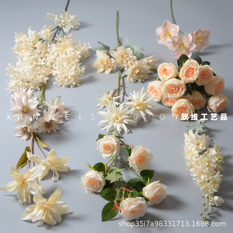 Color de champagne decoración de flores de imitación bodas bodas Tianjin fábrica directa flores falsas flores de seda floral