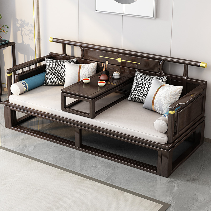 New Chinese style solid wood Luohan bed sofa bed modern minimalist Zen small apartment living room retractable pull-out bed Kang table