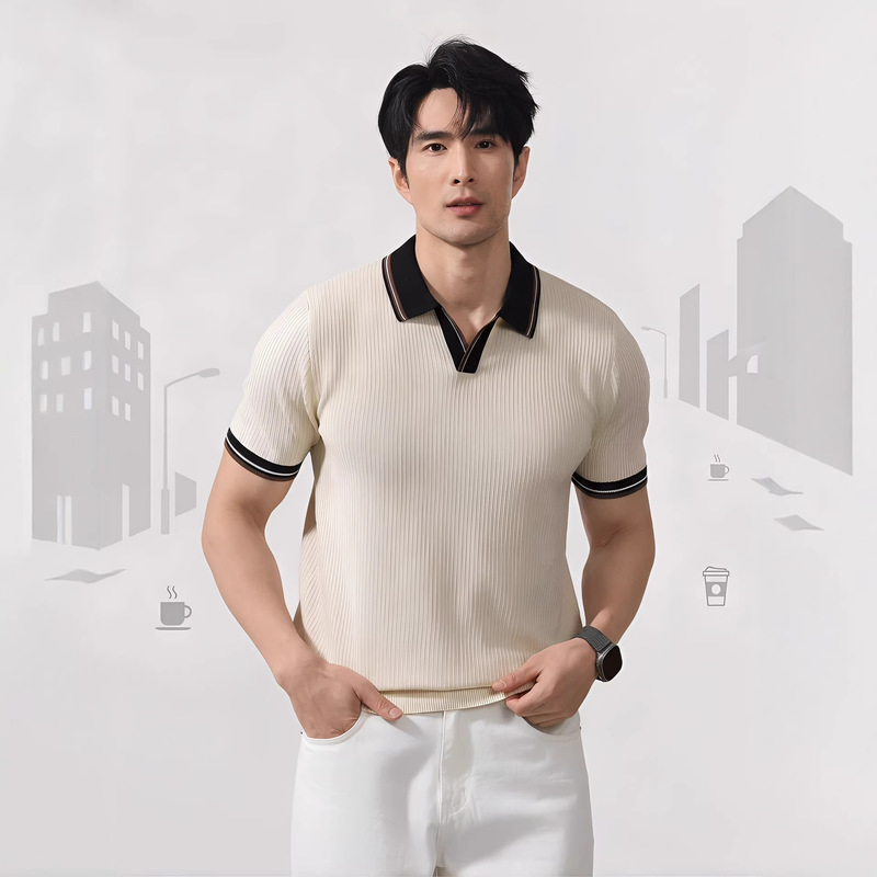 2026 New Men's Spring and Summer V-Neck Polo Shirt Old Money Style Knitwear Turn-Down Collar Short-Sleeve Light Luxury Top 2026 New Men's Spring and Summer V-Neck Polo Shirt Old Money Style Knitwear Turn-Down Collar Short-Sleeve Light Luxury Top