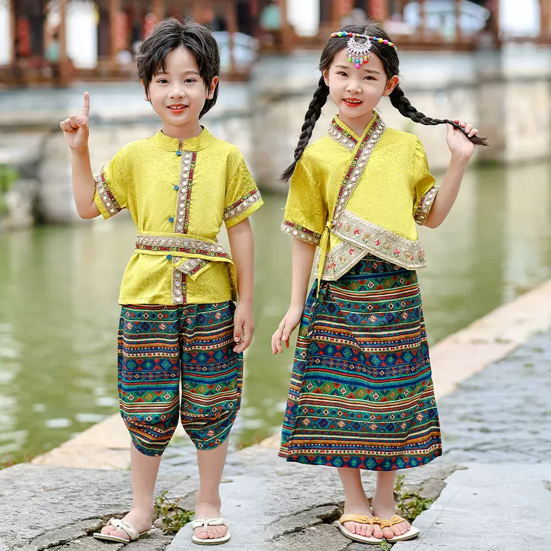 国庆儿童苗族演出服彝族服装傣族少数民族舞蹈服土家族佤族男女童