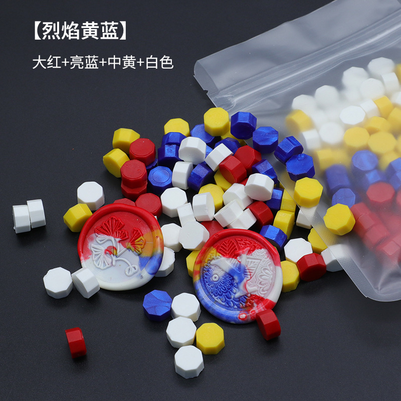 Ocho-lado fuego pintura cera grano mezclado color 35g bolsa de embalaje fuego pintura cera sello al por mayor sobre DIY mano cuenta de sellado Uso de cera