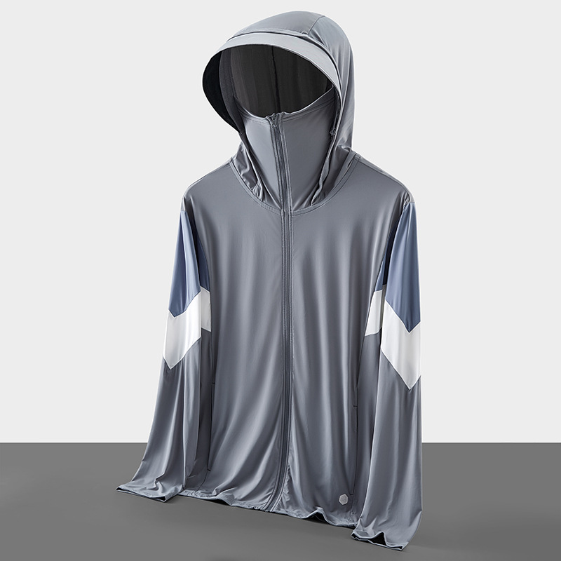 2024 nueva ropa de piel de seda de hielo de verano de moda de moda para hombres y mujeres color combinado anti-UV con gorras de protección solar