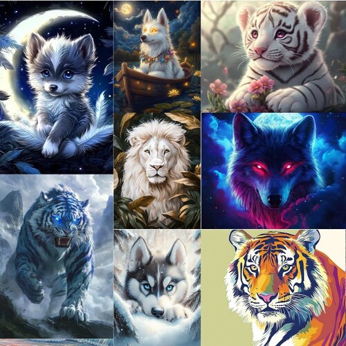 Cross-border new 5D diamond painting fierce animals full drill DIY framed wall art diamond sticker, living room source factory
