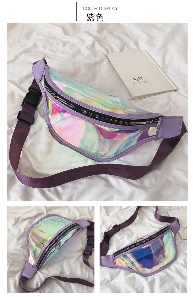 Nueva riñonera de gran capacidad, bolso de pecho de TPU de color mágico de un solo hombro, bolso de mensajero deportivo transparente láser, bolso de PVC trasero para mujer
