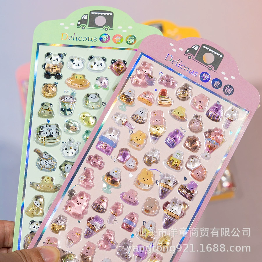 Детские мультяшные свежие награды, фэнтезийный кролик, панда, кристалл с тиснением, 3D планировщик, украшение, зарубежные детские наклейки ES